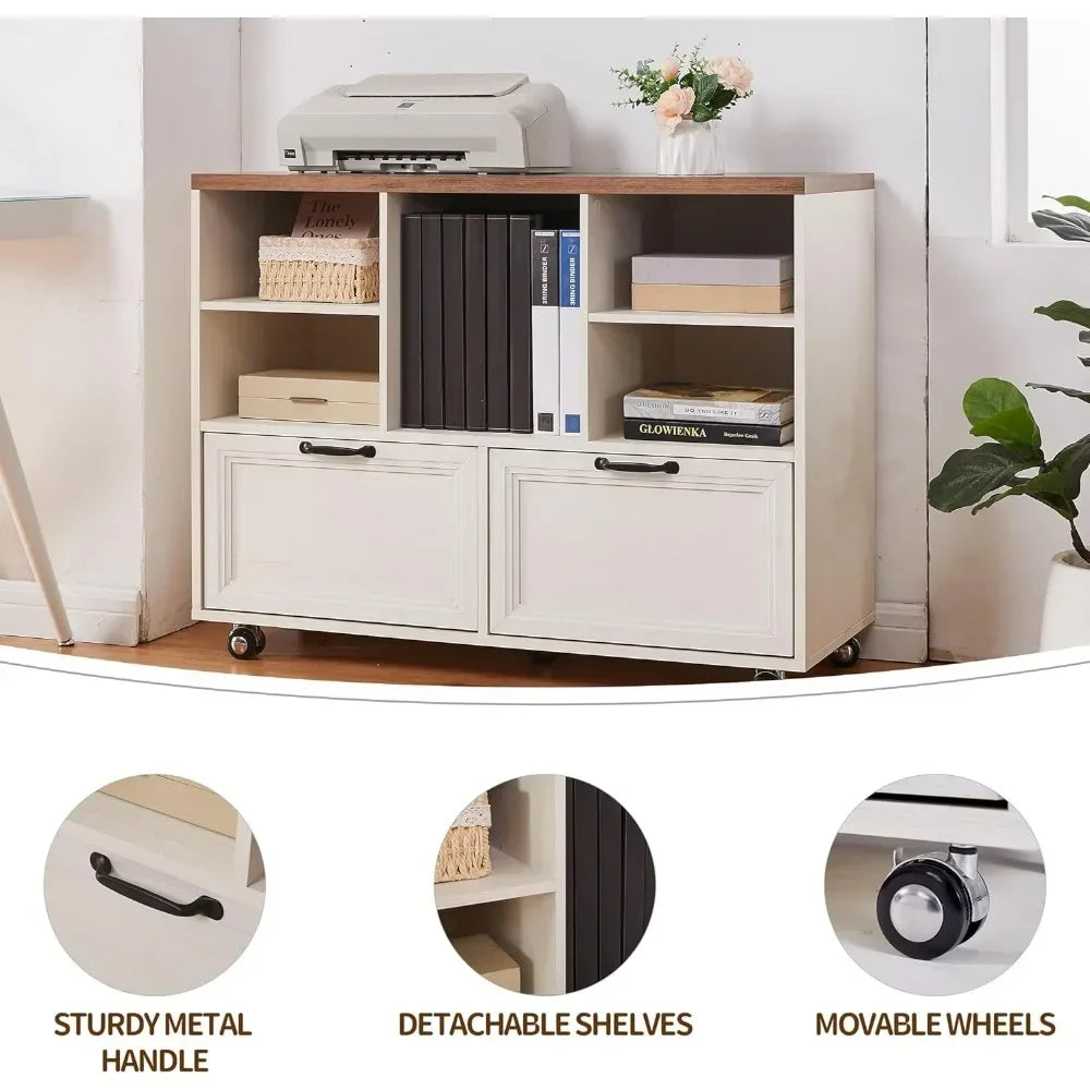 L Shaped Executive Desk With File Cabinet Charging Station