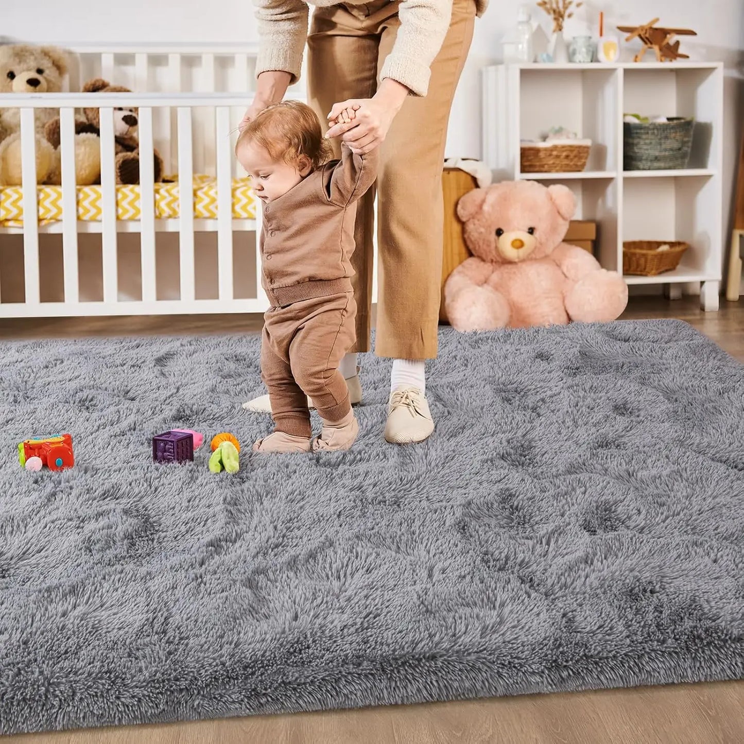 Soft Modern Indoor Large Shaggy Rug for Living Room Bedroom Kids Room, Non-Slip Plush Fluffy Area Carpet 9x12 Feet Grey