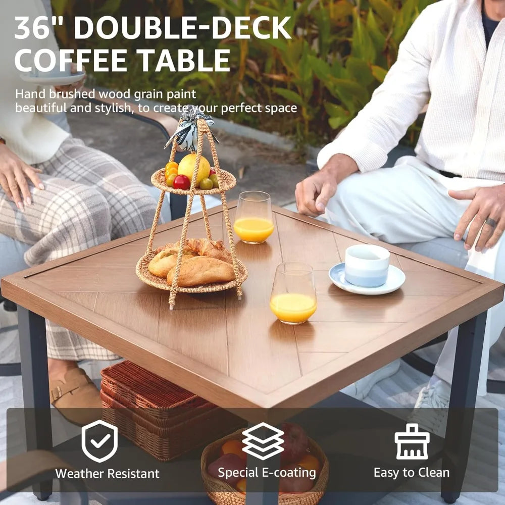 5 Piece Patio Furniture Set, Outdoor Conversation Set with 4 Pcs Swivel Rocking Chairs and 27" Double-layer Coffee Table