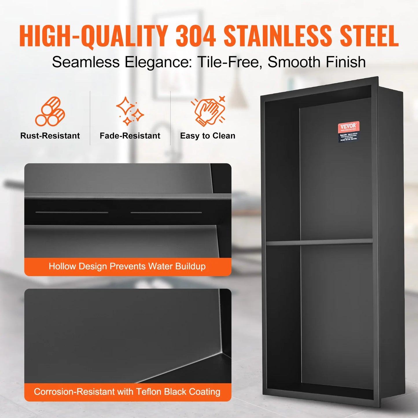 304 Stainless Steel Shower Niche With Dual Shelves No Tile