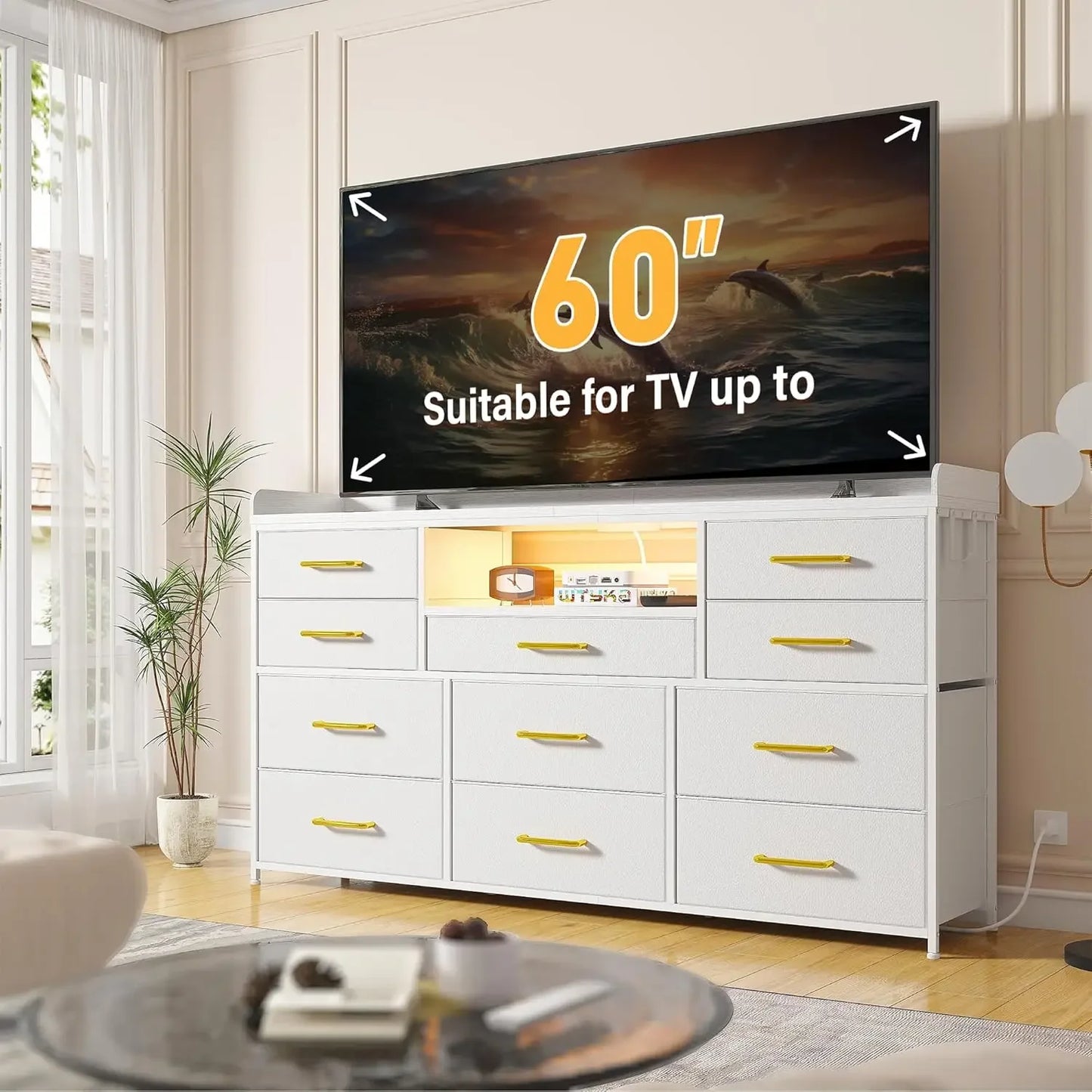 Bedroom Dresser with 11 Drawers LED Lights and Charging Station