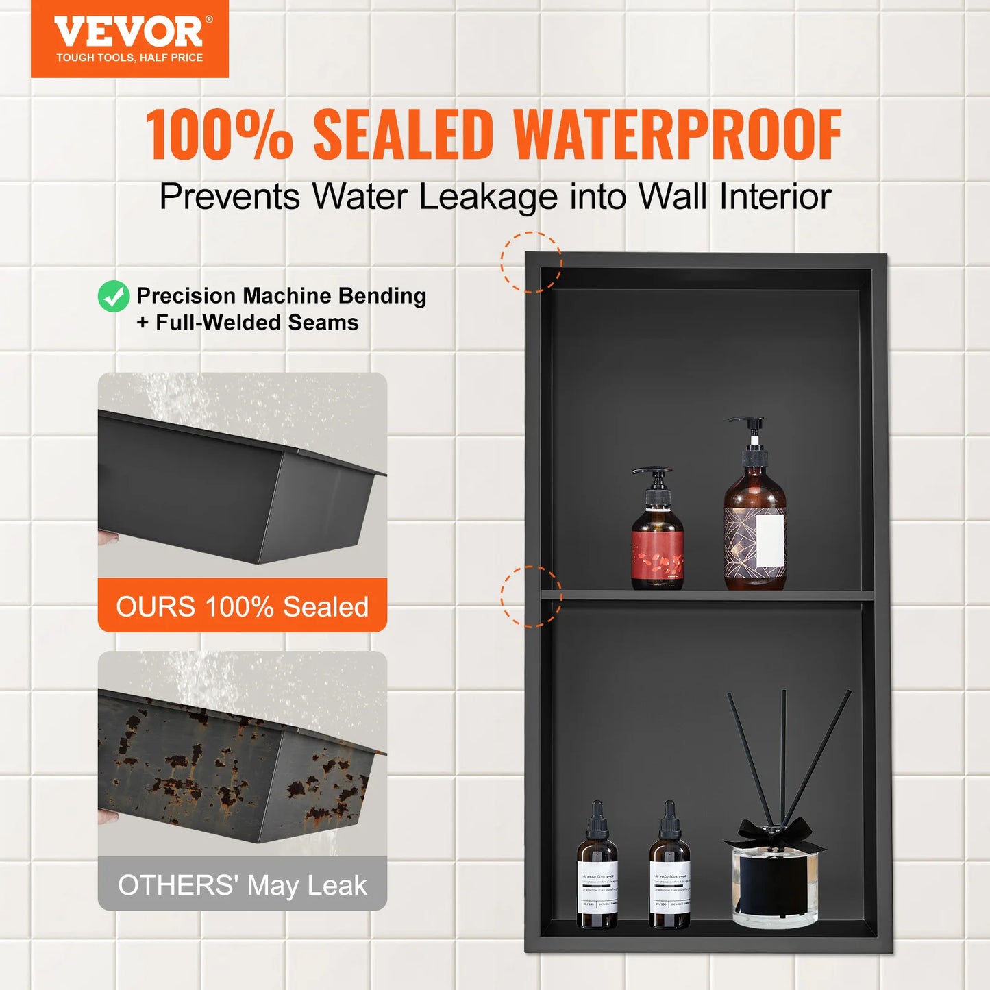 304 Stainless Steel Shower Niche With Dual Shelves No Tile