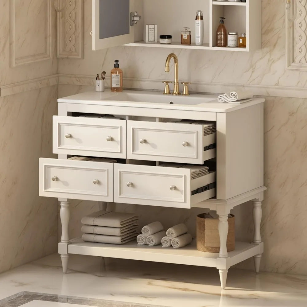 36 Inch Country Bathroom Vanity with Sink and Storage Cabinet