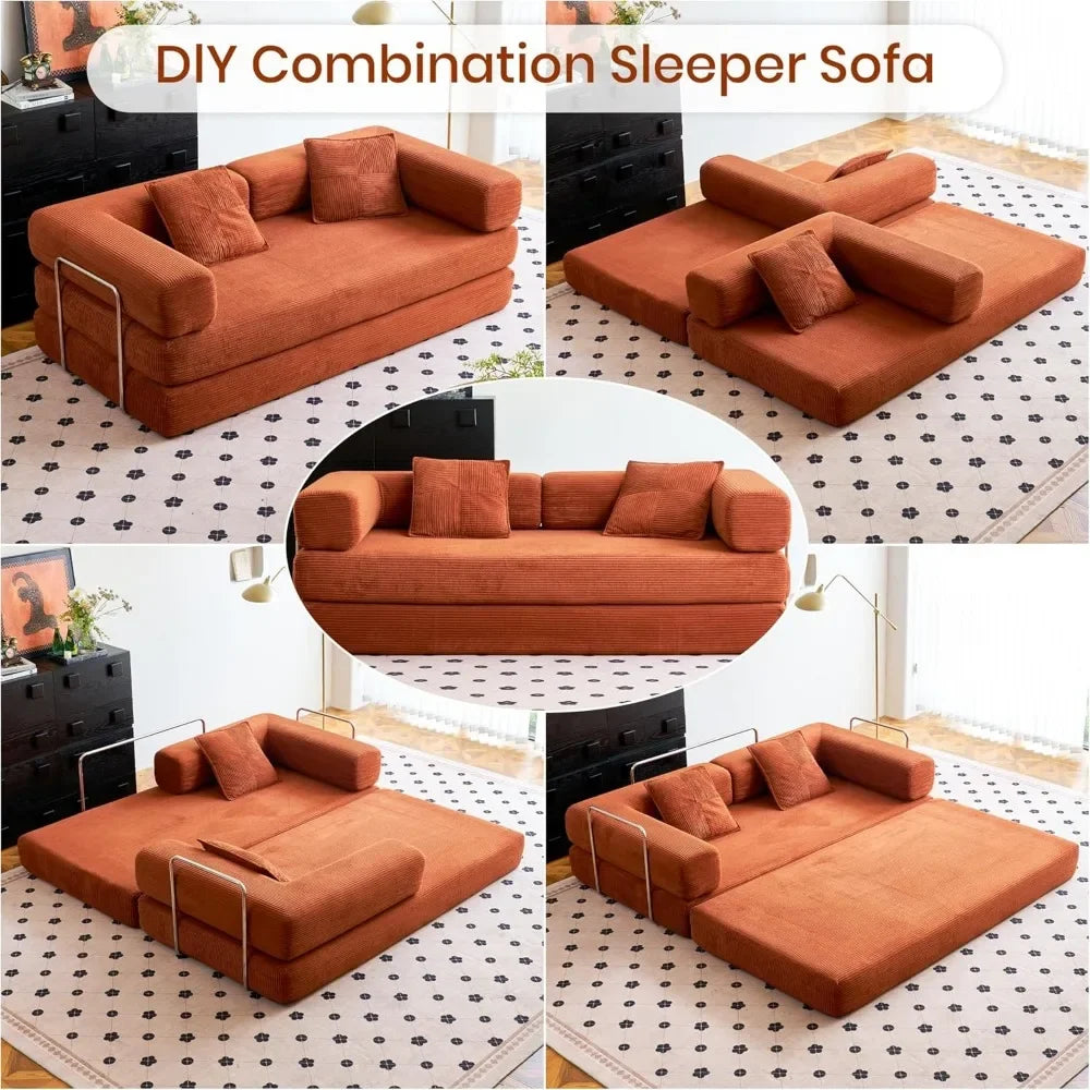 Convertible Compression Sofa Bed with Pillow Back Support and Armrest