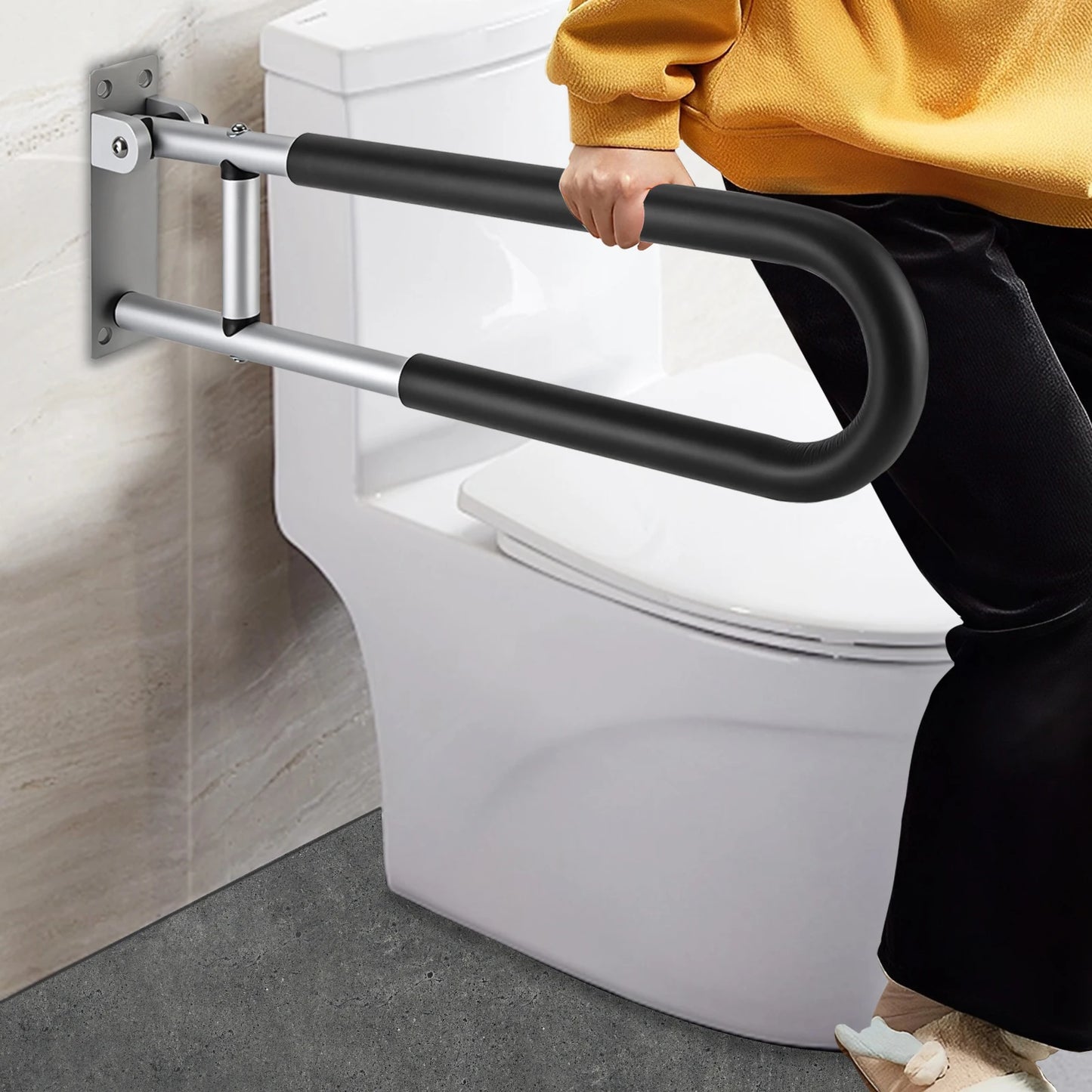 Foldable Grab Bar 264.55LBS Max Load 23.62IN Non-Slip Handrail Wall Mount for Bathroom Toilet Elderly Safety Support