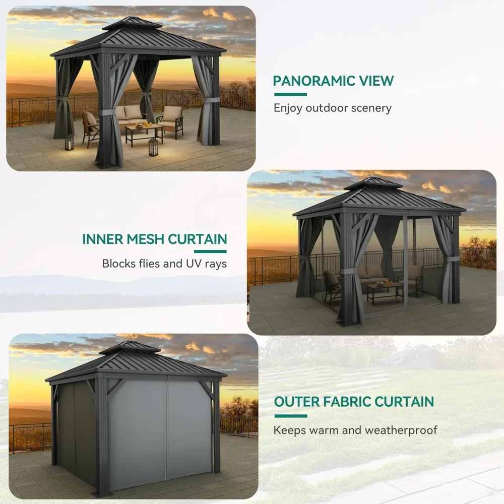 Hardtop Gazebo With Nettings Curtains Durable Shelter