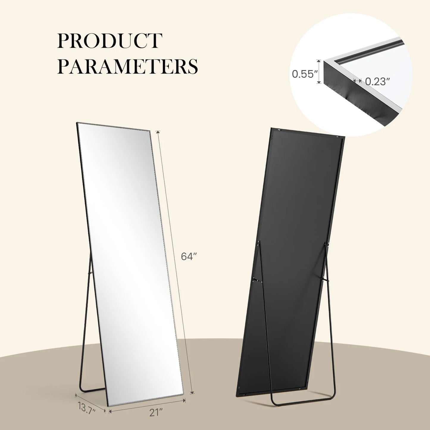 JHK Full Body Wall Mirror with Aluminum Alloy Frame Full Length Reflection