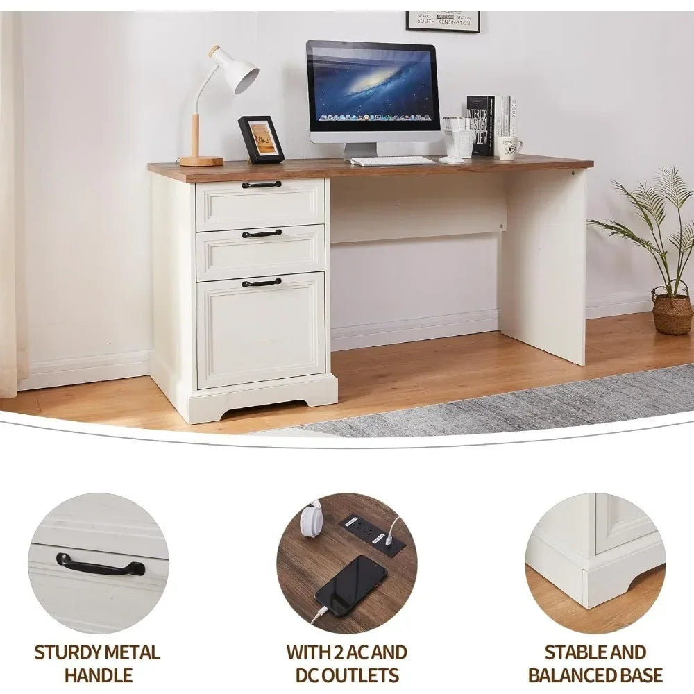 L Shaped Executive Desk With File Cabinet Charging Station