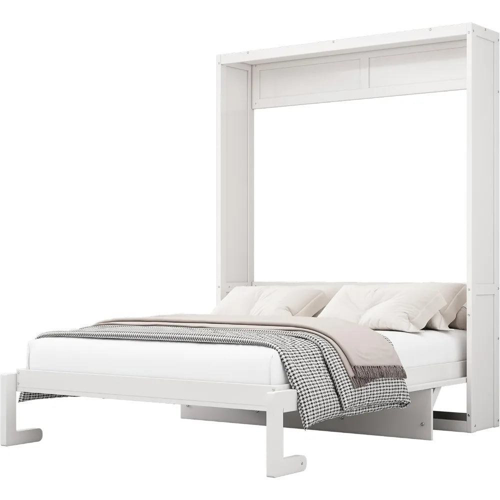 Softsea Full Size Murphy Bed Cabinet White Wood Wall Bed