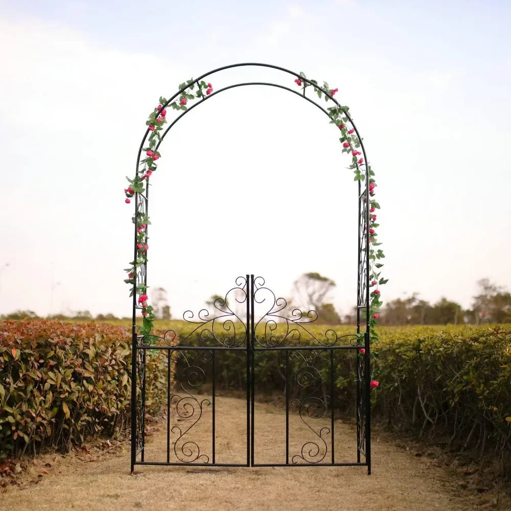 Steel Garden Arch with Gate – 7'5" H x 4'2" W, Ideal for Climbing Plants, Perfect for Outdoor Gardens, Lawns & Backyard Pathway