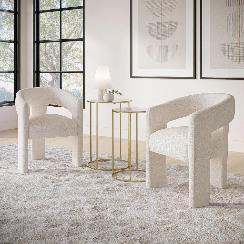 Modern Jacquard Fabric Dining Armchair with Sculpted Design