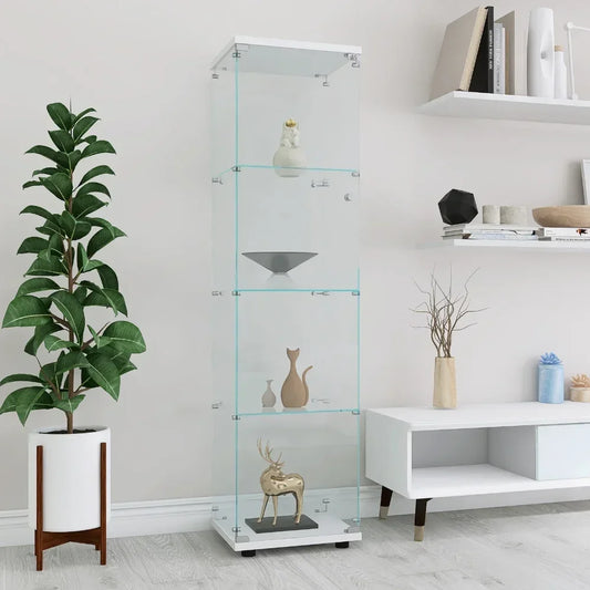 4-Shelf Glass Display Cabinet with Doors for Elegant Home Decor