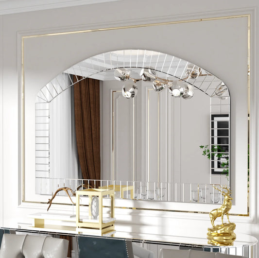 Large Silver Arched Wall Mirror Beveled Edge Accent Decor