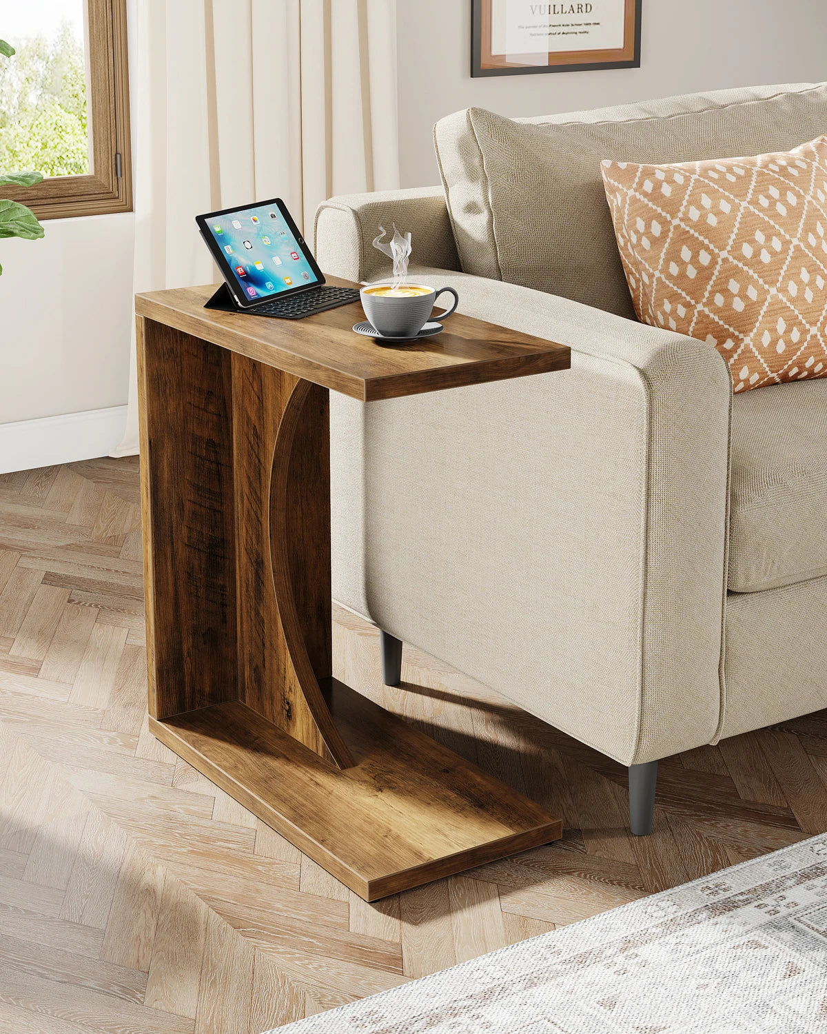 Tribesigns C Shaped End Table Over Sofa for Easy Access