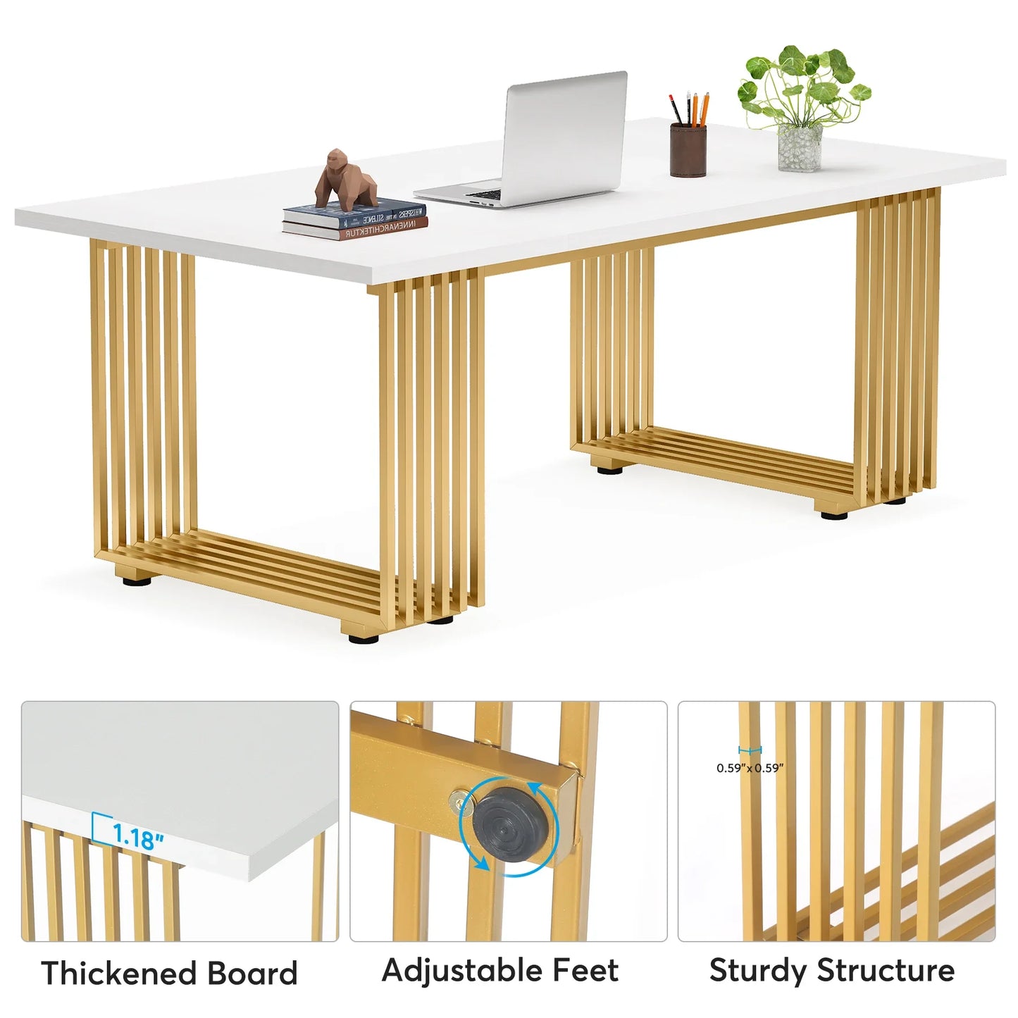 Tribesigns Modern Office Desk With Gold Metal Legs Premium