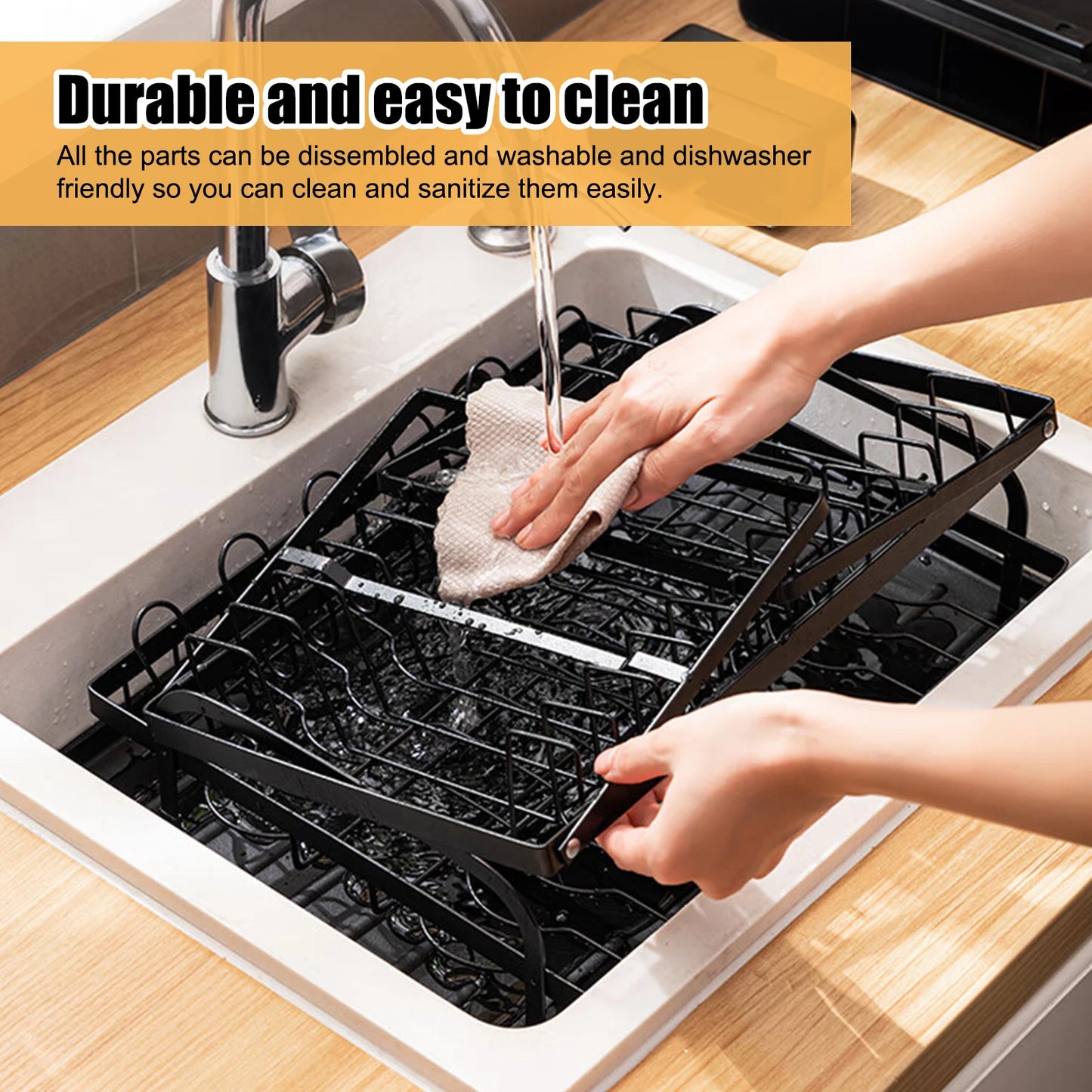2 Tier Dish Racks for Kitchen Counter Dish Drying Rack with Dish Drainer, Durable Stainless Steel Dish Rack Drain Set with Uten
