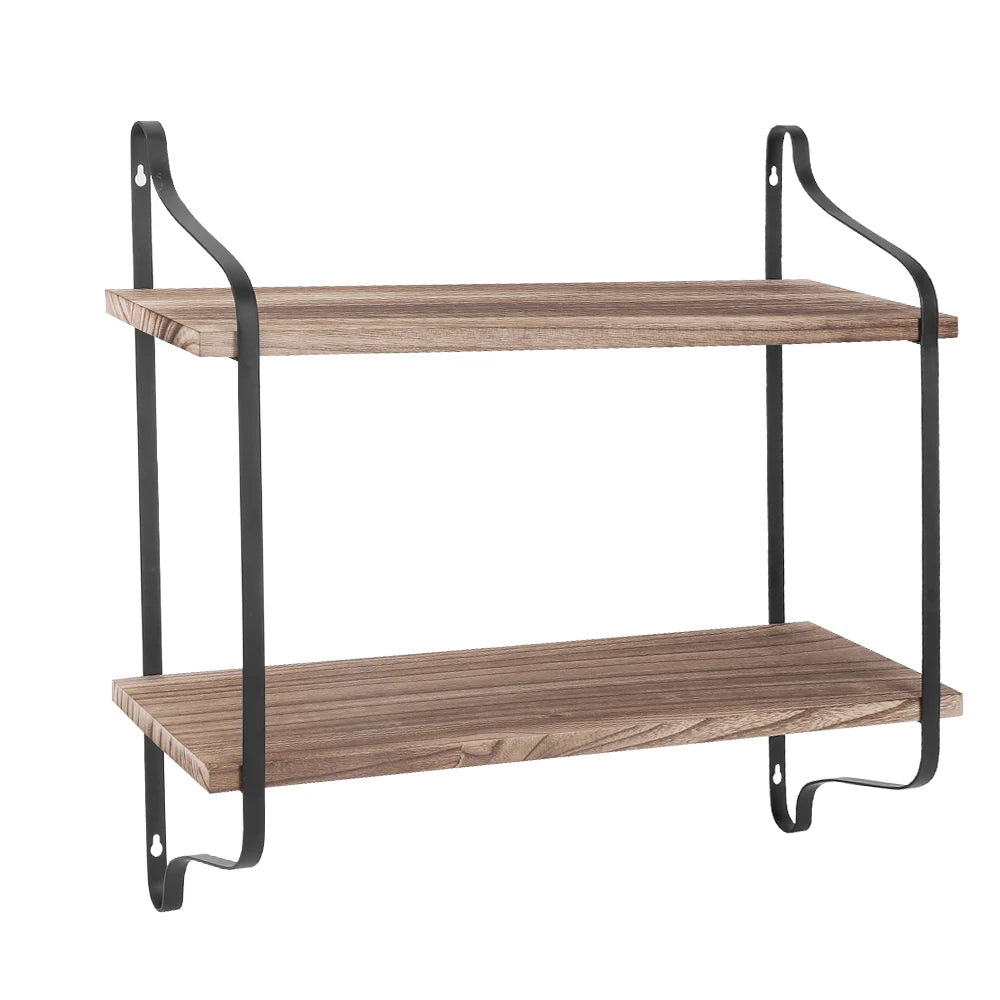 Rustic Industrial Pipe Wall Floating Shelf 2 Tier Storage