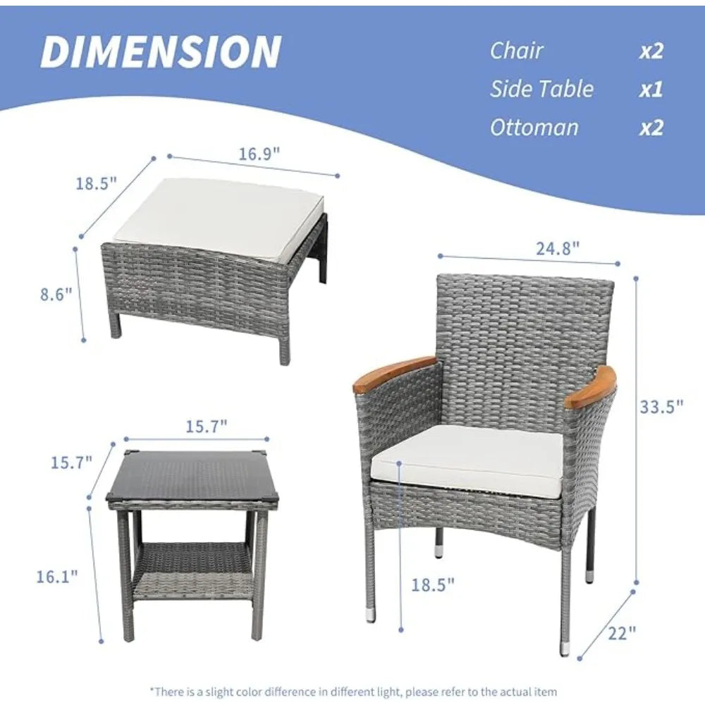 5 Piece Outdoor Wicker Patio Furniture Set with Cushions