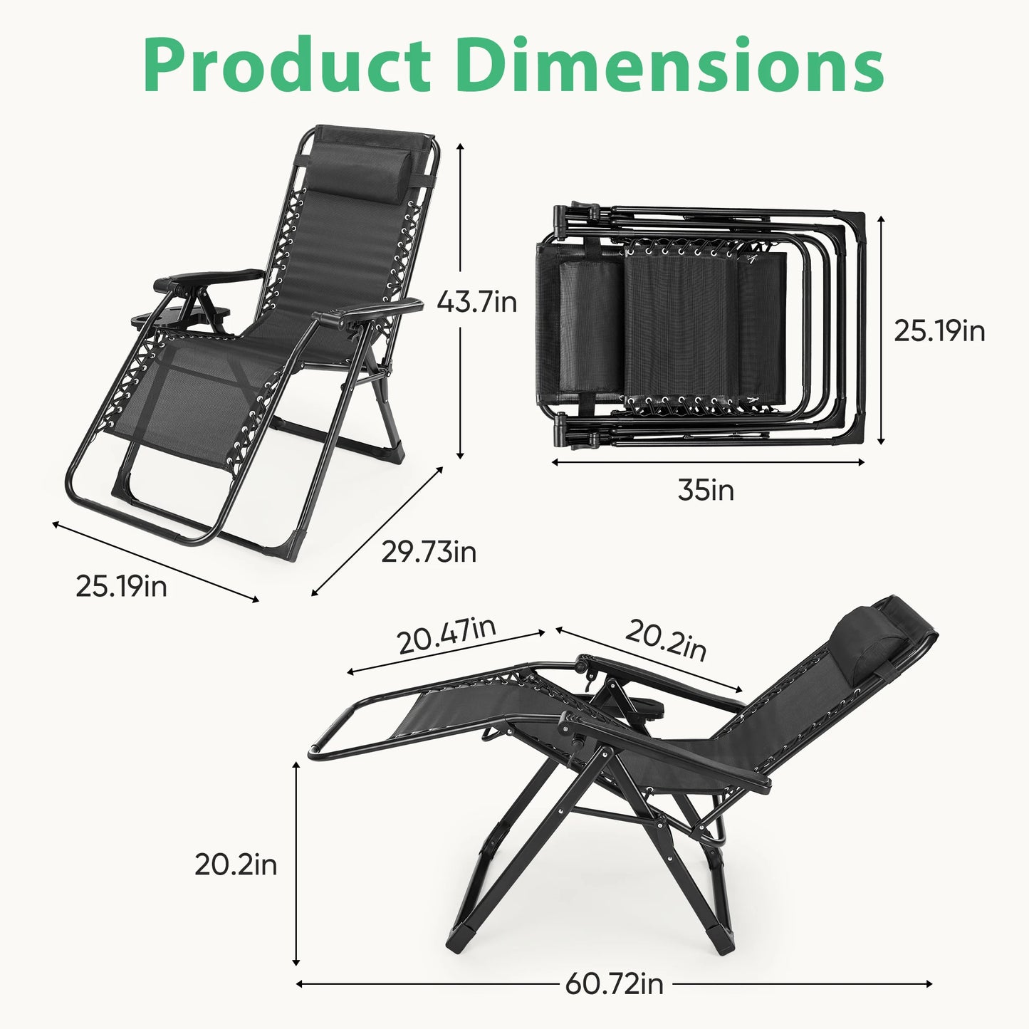 Zero Gravity Recliner Outdoor Lounge Chair With Cup Holder