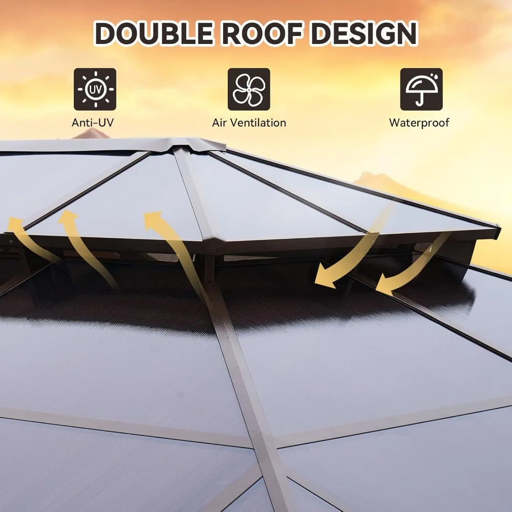 12x16 Hardtop Gazebo Aluminum Frame Polycarbonate Roof