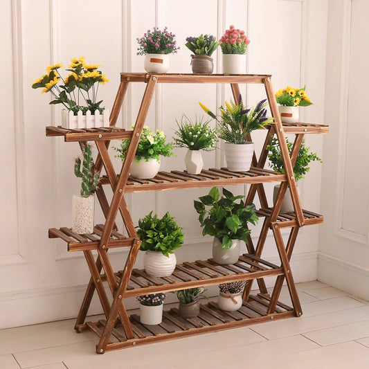 Eight Tier Wood Plant Stand For Indoor And Outdoor Display