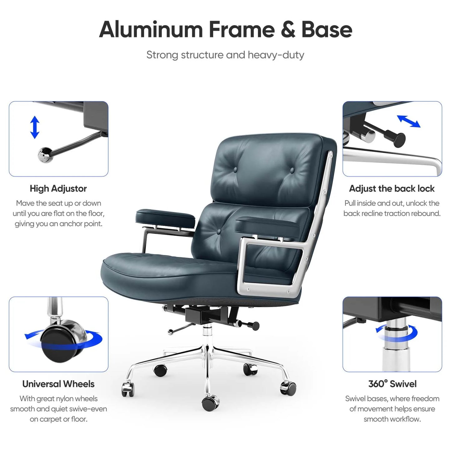 Ergonomic Leather Office Chair With Swivel Height Adjust