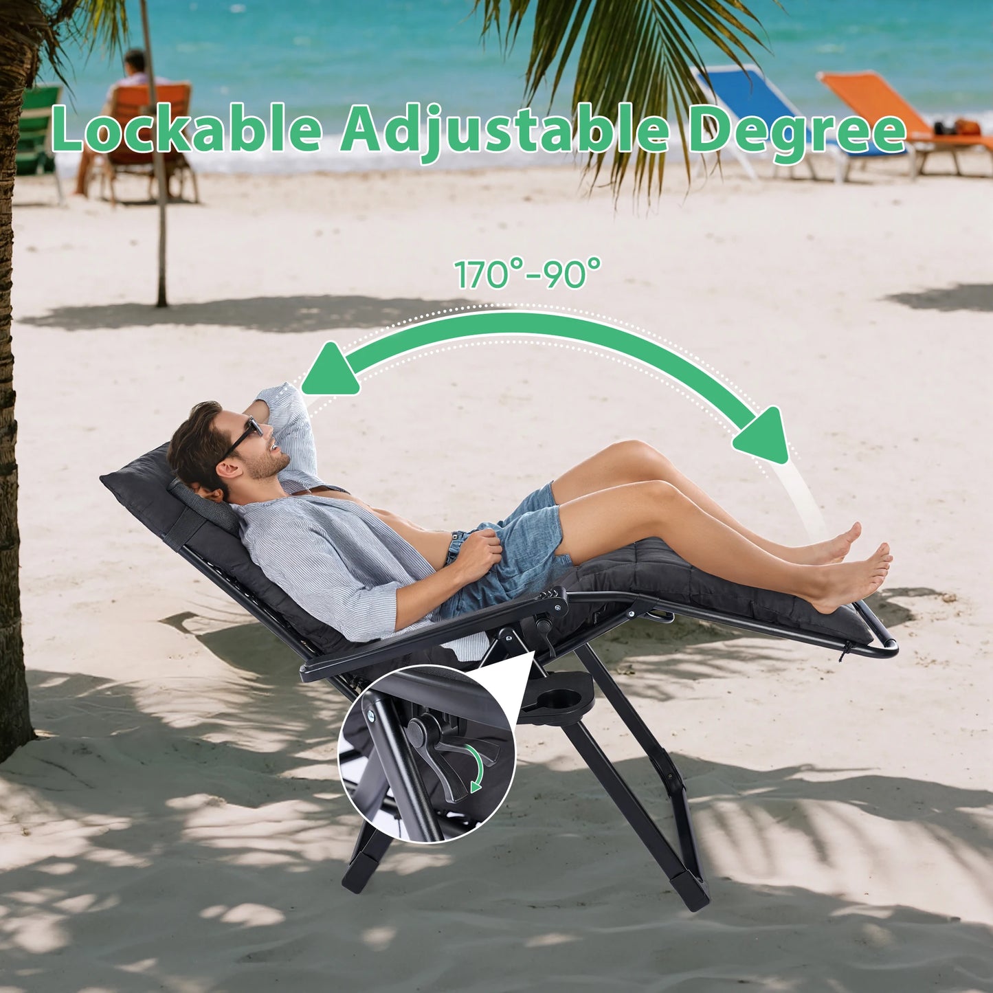 Zero Gravity Recliner Outdoor Lounge Chair With Cup Holder