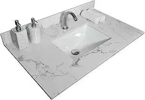 49 Inch Engineered Stone Vanity Top With Double Undermount Sink