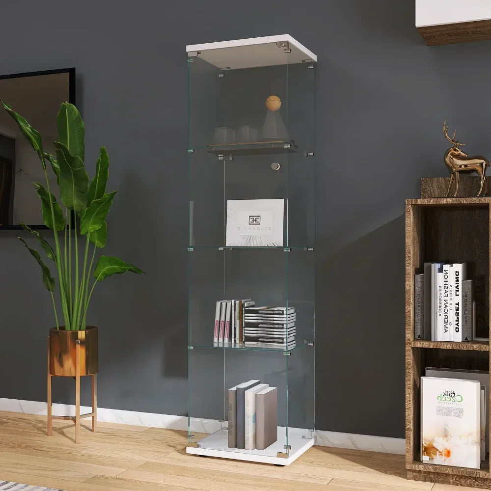 4-Shelf Glass Display Cabinet with Doors Modern Curio Case