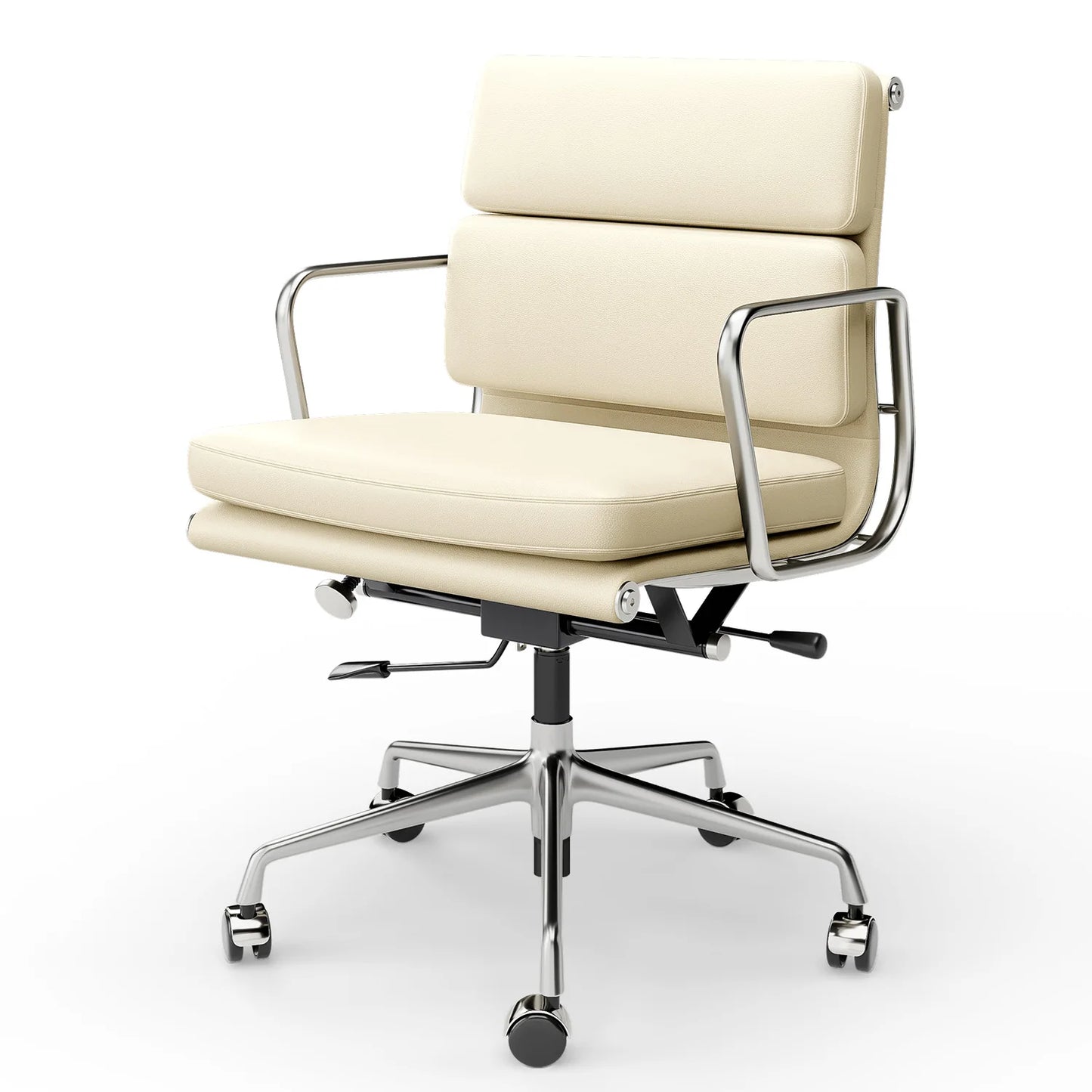 Upholstered Leather Office Chair With Wheels Swivel