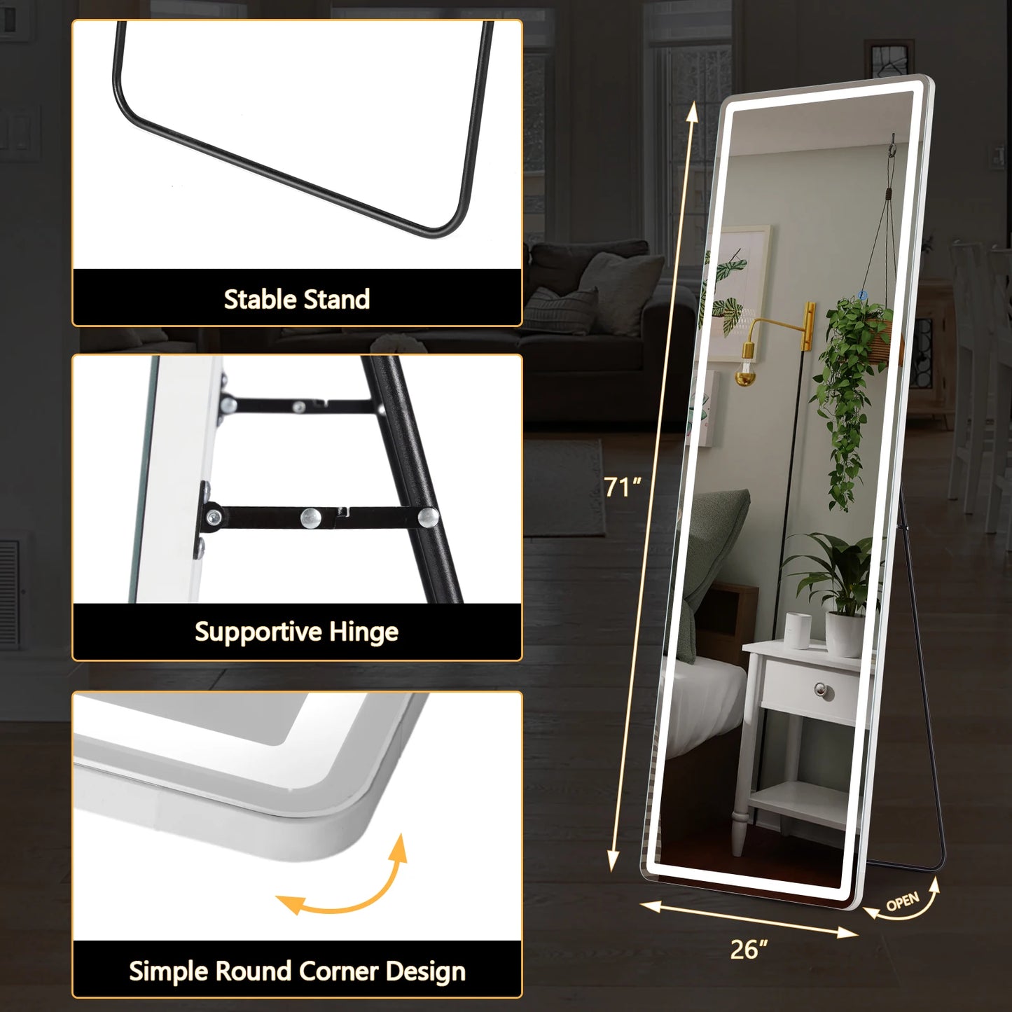 JHK Full Body Wall Mirror with Aluminum Alloy Frame Full Length Reflection