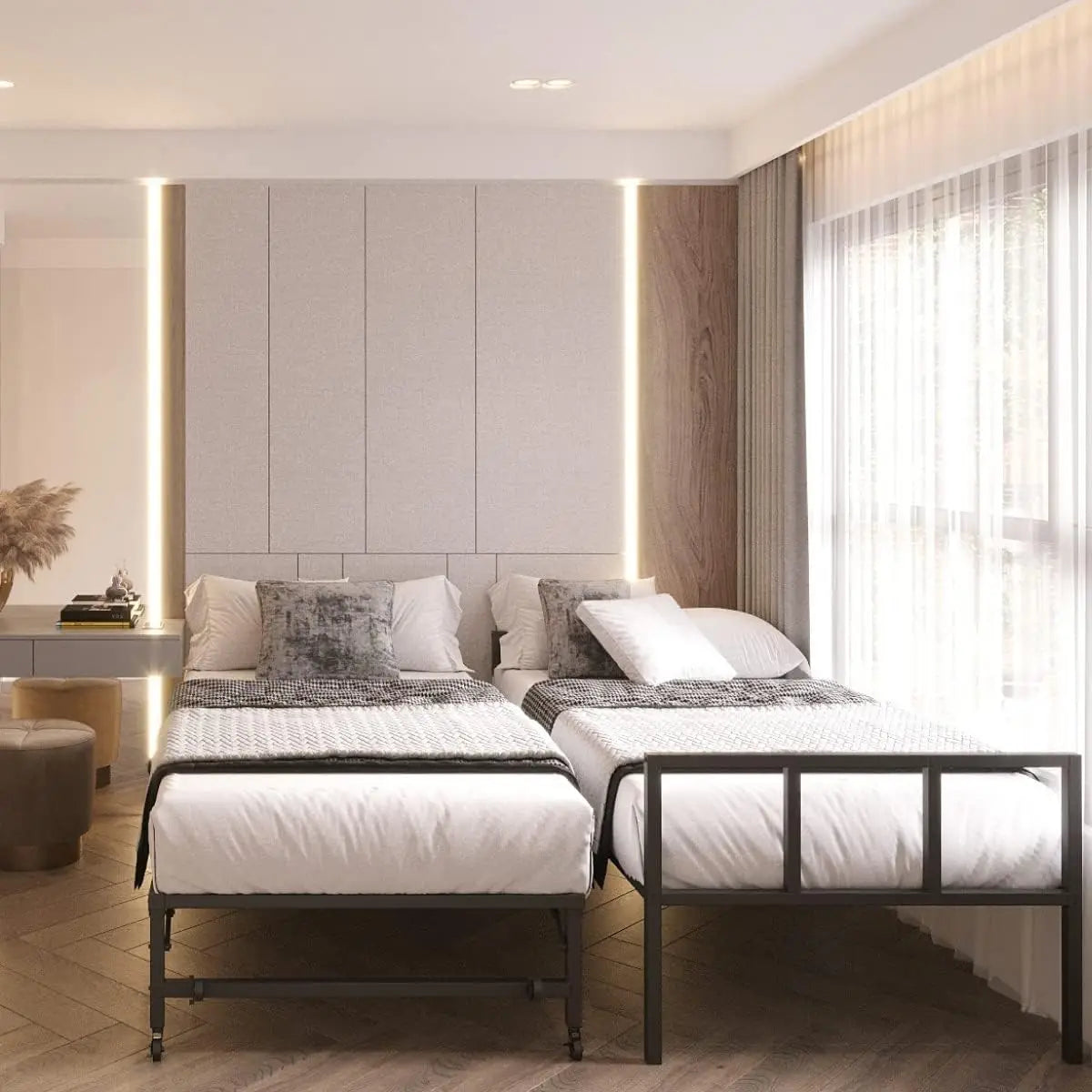 Twin Daybed with Fold Up Trundle Durable Black Frame Set