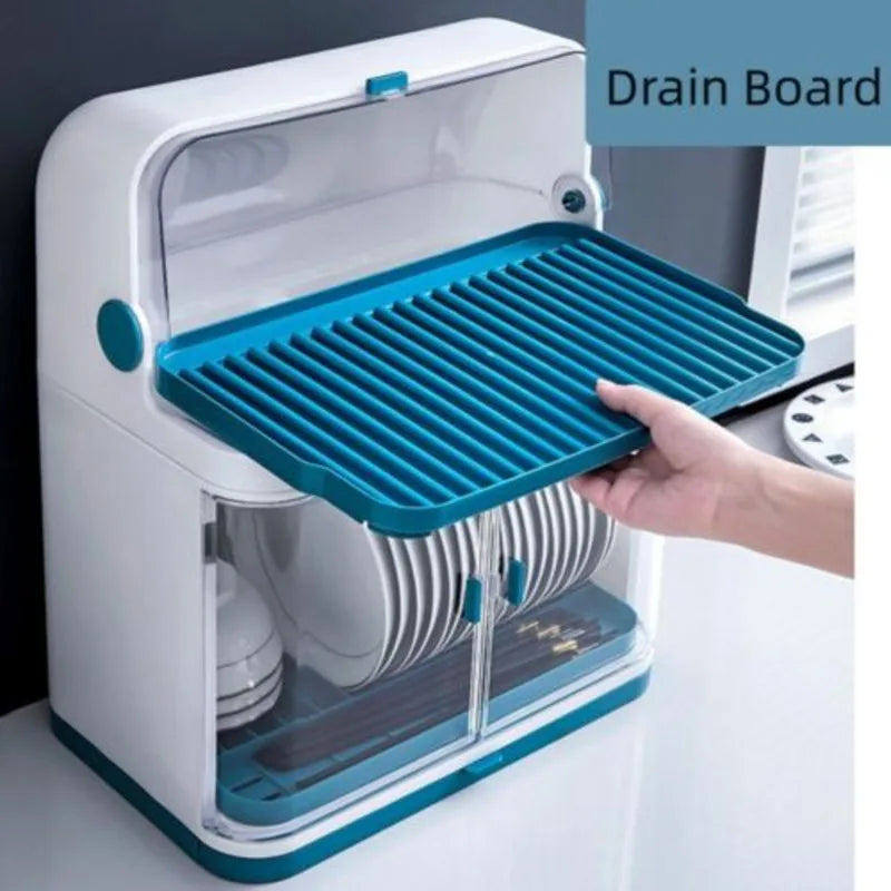 2-Layer Kitchen Cutlery Rack, Dish Drying Rack with Lid Cover Set