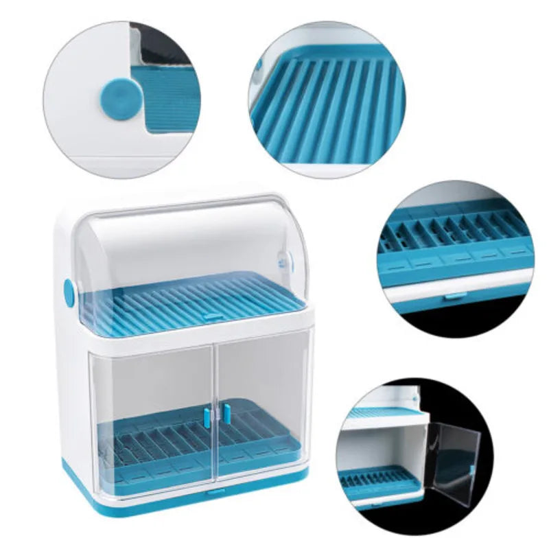 2-Layer Kitchen Cutlery Rack, Dish Drying Rack with Lid Cover Set