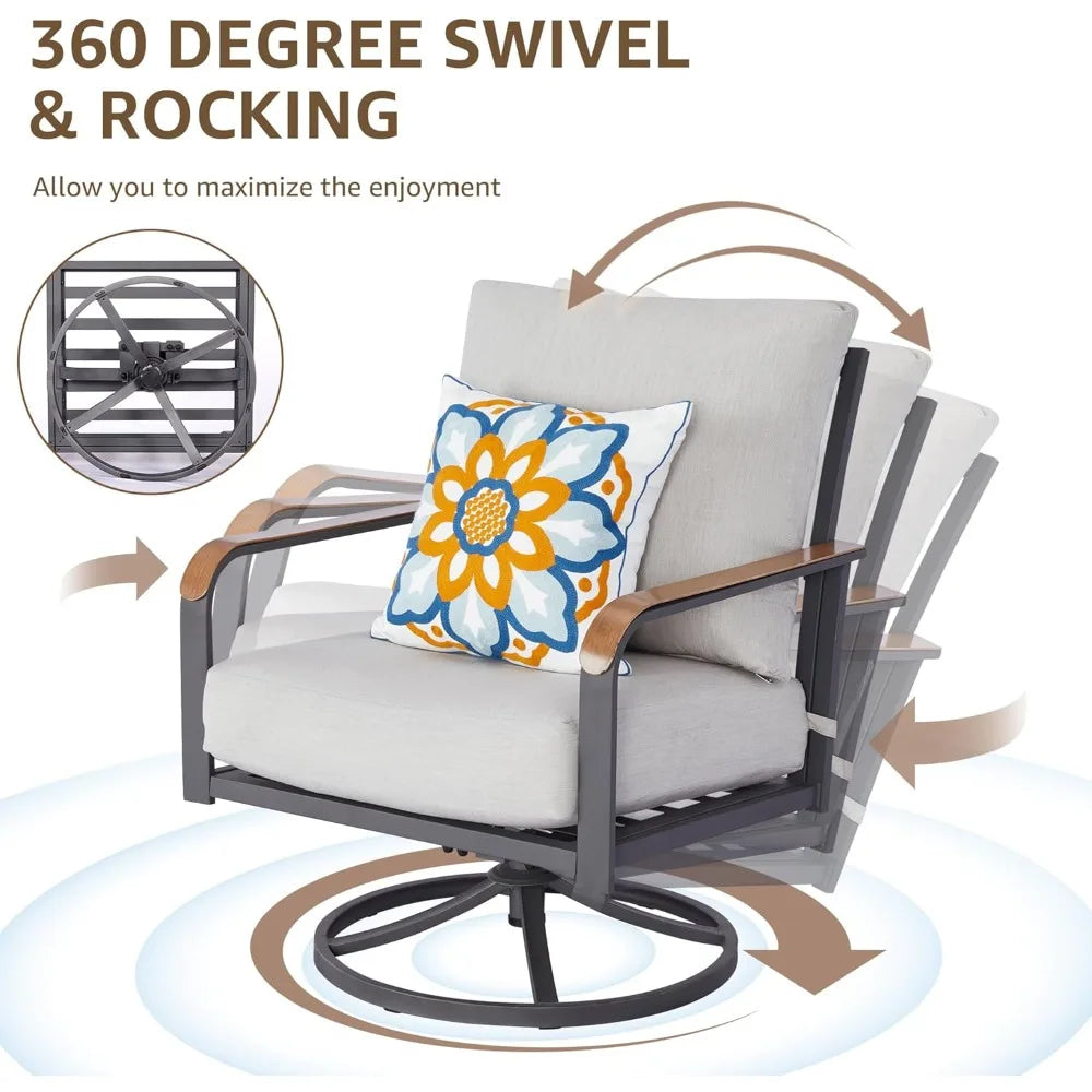 5 Piece Patio Furniture Set, Outdoor Conversation Set with 4 Pcs Swivel Rocking Chairs and 27" Double-layer Coffee Table