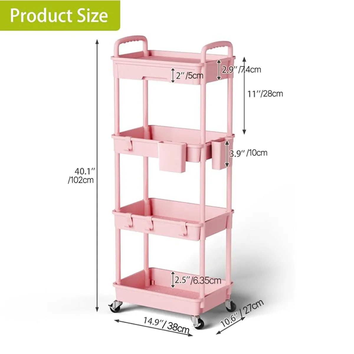 Tier Rolling Utility Cart with Drawer, Utility Cart Made of Multifunctional Storage Organizer Tool for Kitchen, Bathroom