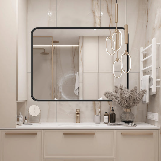 Matte Metal Framed Bathroom Mirror With Clear Reflection
