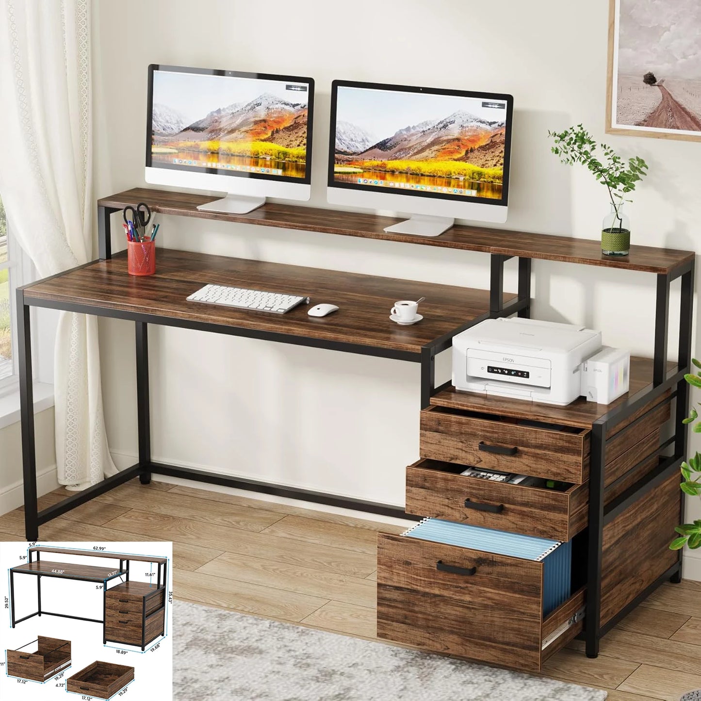 L Shaped Computer Desk For Small Space With Three Drawers