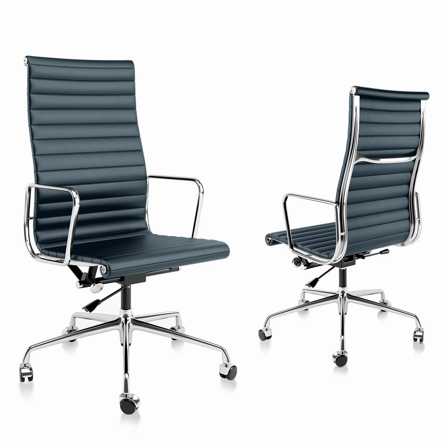 Low Back Brown Leather Office Chair Aluminum Frame Swivel