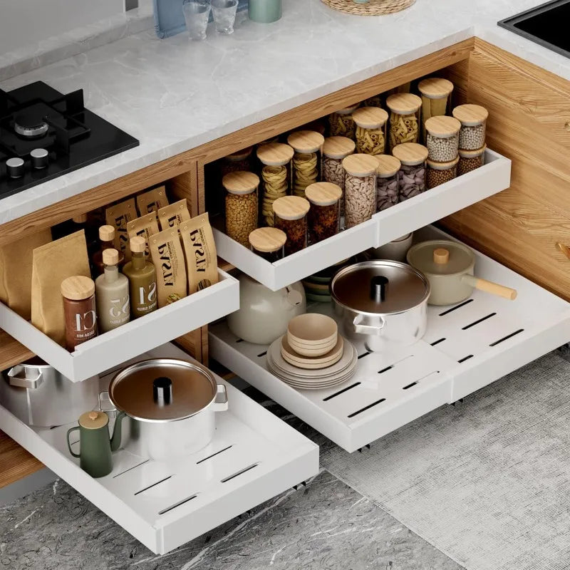 2 Pack Pull Out Cabinet Organizer Expandable No Drill Drawers