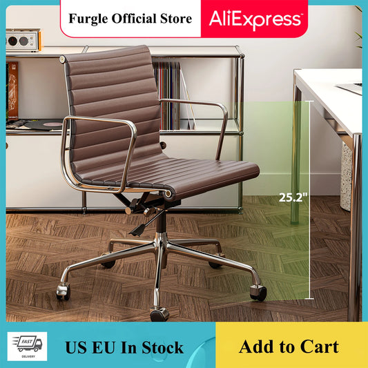 Low Back Brown Leather Office Chair Aluminum Frame Swivel