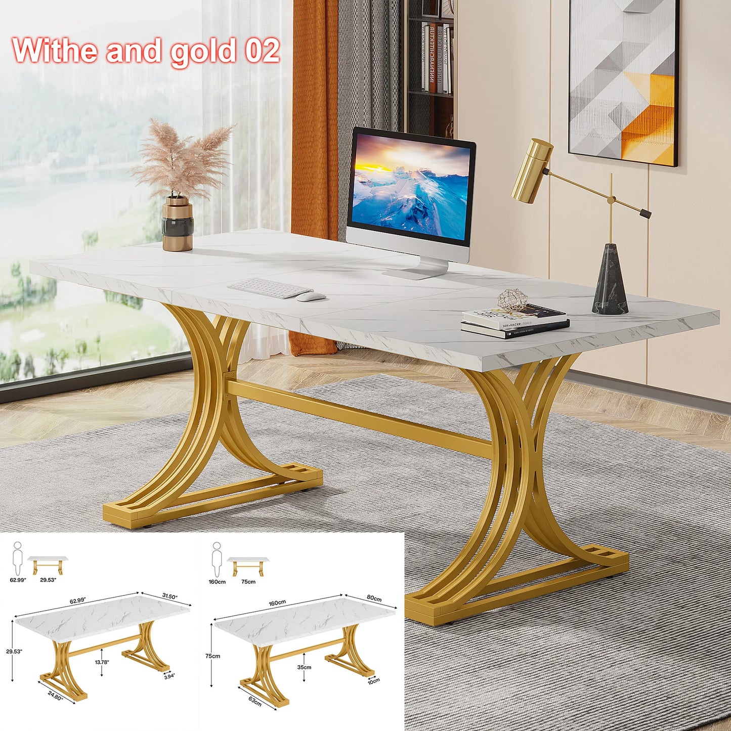 Tribesigns Modern Office Desk With Gold Metal Legs Premium
