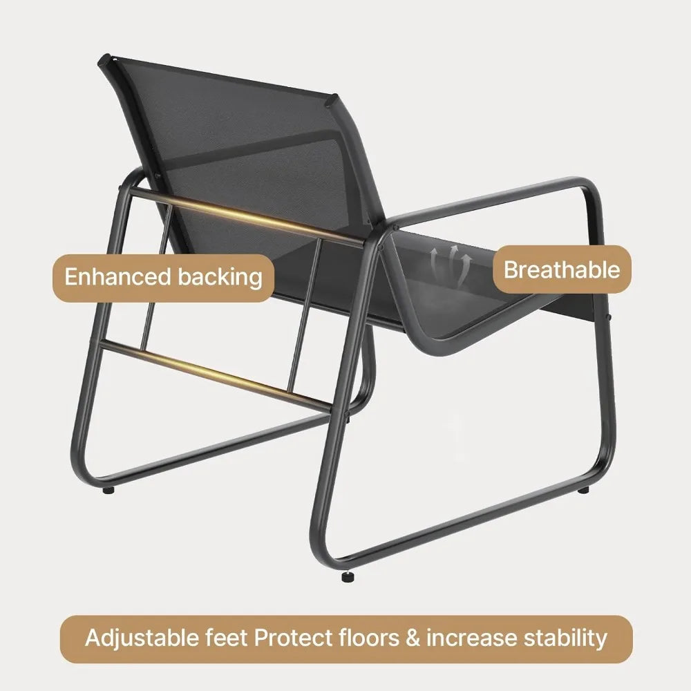 Patio Chairs Set of 2 with Metal Frame Glass Table Outdoor Furniture