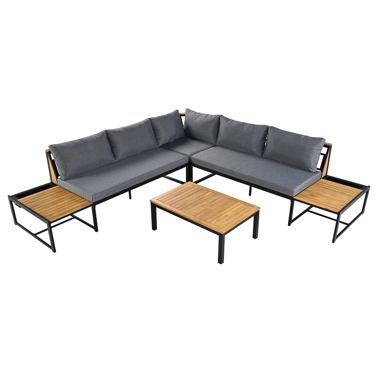 Patio Sectional Sofa Set With Built In Table And Cushions