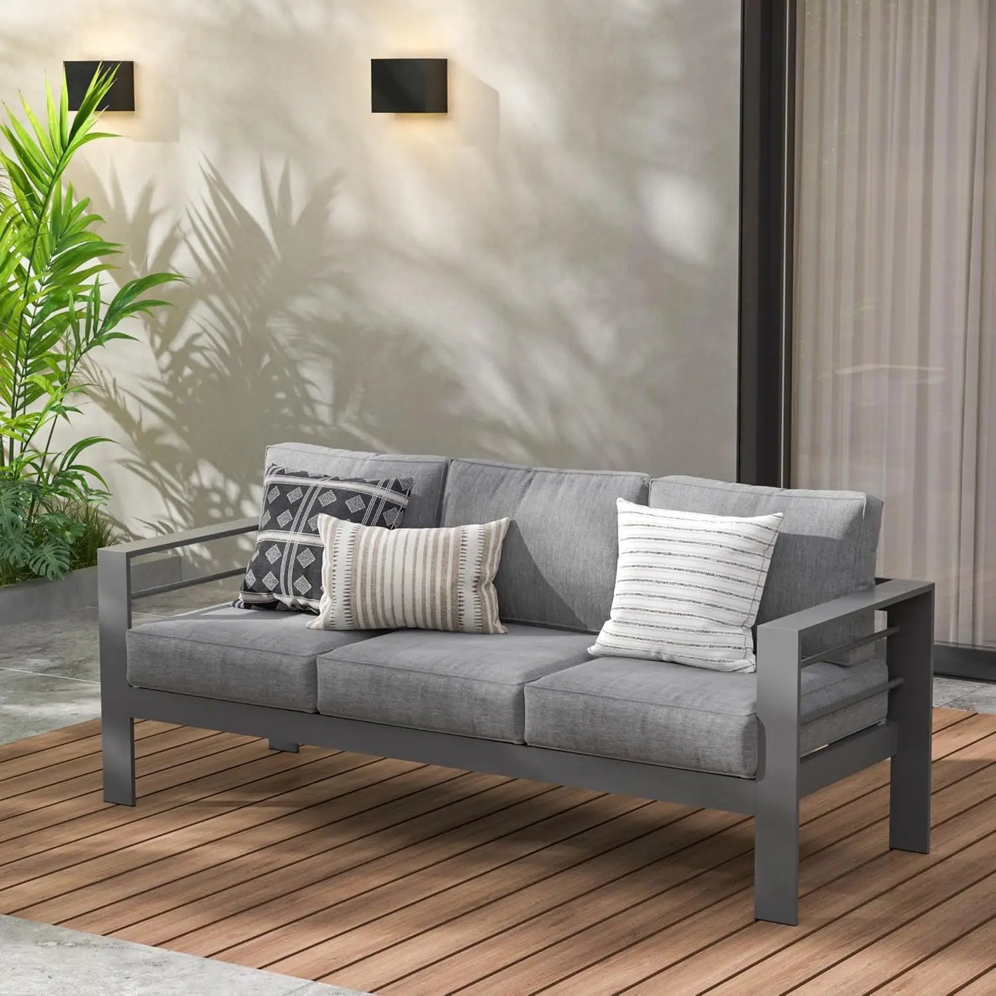 All-Weather Outdoor Aluminum Sofa Set - Premium 3-Seater Patio Couch with Comfortable Cushions
