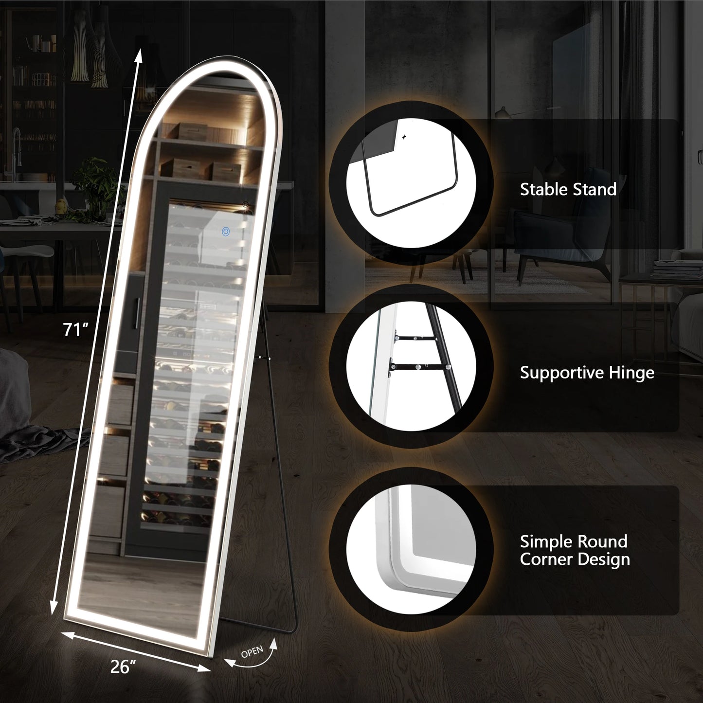 JHK Full Body Wall Mirror with Aluminum Alloy Frame Full Length Reflection