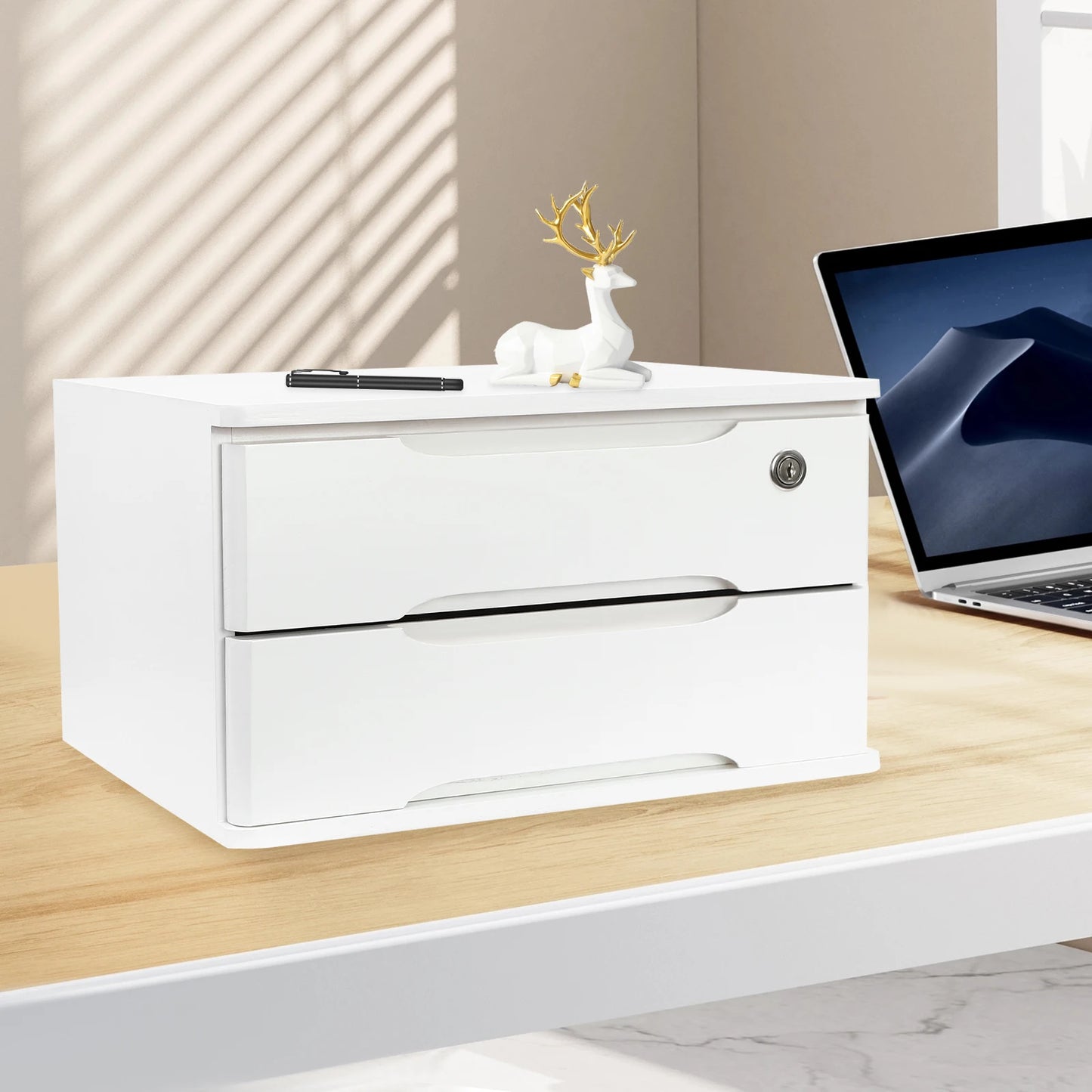Lockable Two Layer Desktop Storage Box With Drawer Organizer