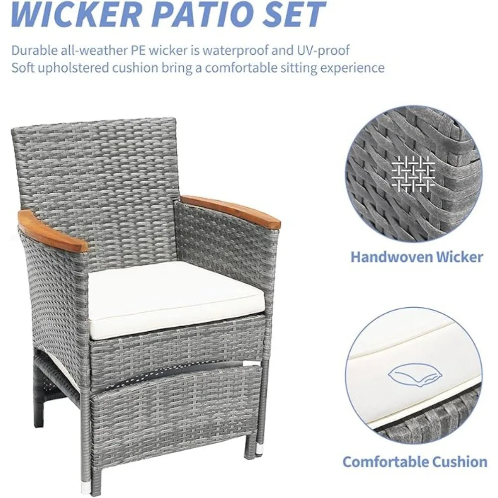 5 Piece Outdoor Wicker Patio Furniture Set with Cushions