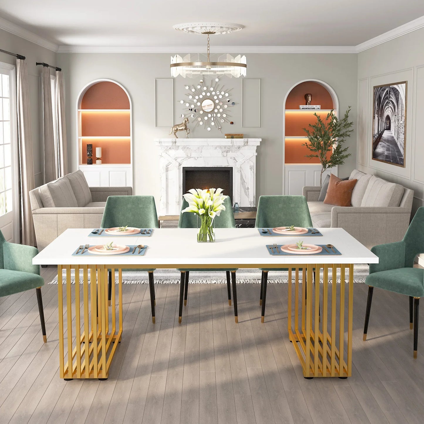 Tribesigns Modern Office Desk With Gold Metal Legs Premium