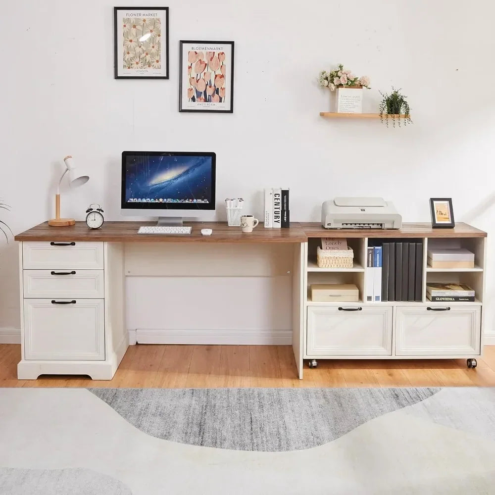 L Shaped Executive Desk With File Cabinet Charging Station